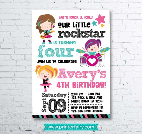 Rock star Invitation, Rockstar Invitation Girl, Girl Rocker Invitation, Digital Printable Invitation, 2 options, DIGITAL Il_570xn