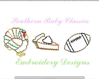 Thanksgiving Row Turkey Pumpkin Pie Football Design Vintage Quick Stitch File for Embroidery Machine Instant Download Autumn Fall