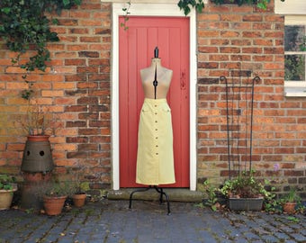 Gerry Weber skirt / 90s pencil skirt / 1990s chartreuse yellow skirt / vintage midi skirt / button down skirt