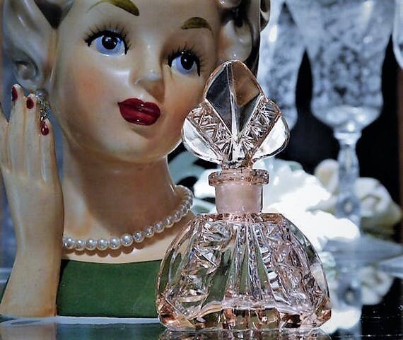 Miniature Irice Czech Perfume Bottle Art Deco 1920s 1930s Cut Pink Rosaline Crystal Czechoslovakia Antique Vintage Vanity Cologne Bohemian