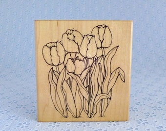 Large Tulip Stamp, Springs Tulips, Spring Flowers, Rubber Stamp, D.O.T.S., Wood Mounted, Paper Crafts, Card Making, Scrapbooking