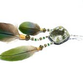 Single Orgone Statement Earring - 'Spirit Jewels' - Jade - Crystal Healing Boho Festival Jewellery - Ethical Feathers - Medium
