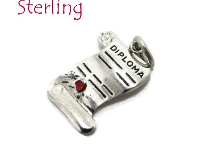 Sterling Silver Diploma Charm, Vintage Wells Sterling, Charm Bracelet Gift for Graduation