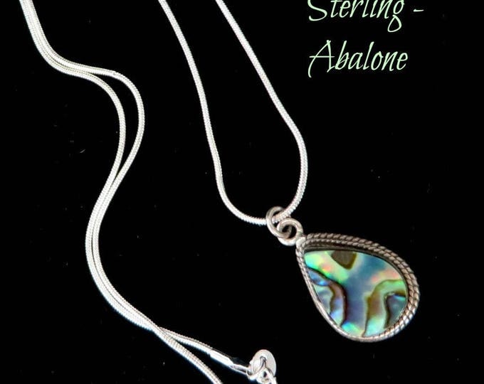 Sterling Silver Abalone Pendant, Vintage Teardrop Pendant Necklace, Shell Pendant, Cobra Chain Necklace, Gift for Her Sterling Silver Abalone Pendant, Vintage Teardrop Pendant Necklace, Shell Pendant, Cobra Chain Necklace, Gift for Her