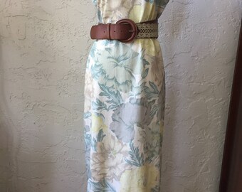 Vintage 1990s Floral Linen Maxi Dress Sz 6-8