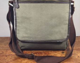 Green Canvas Messenger Bag, Khaki, Shoulder Bag, Padded