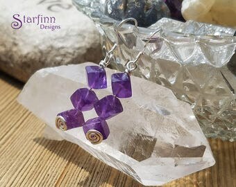 Amethyst Earrings, Purple Earrings, Gypsy Style Crystal Jewelry, February Birthday, Everyday Earrings, Wire Jewelry, Dangle Earrings