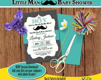 Little man Baby Shower Invitation-Edit Files yourself Instantly-Mustache Baby shower Invite-Little Gentleman-DIY Editable Invitation-B-102