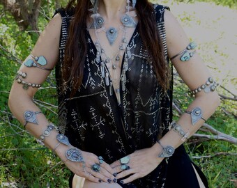 Warrioress Collection: silver tribal arm cuffs with Turkoman buttons and coins, tribal fusion belly dance