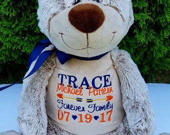 Personalized Adoption Gift stuffed animal, Monogrammed Stuffed Animal, baby gift, Birth Announcement Stuffed Animal