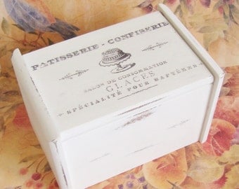 Farmhouse Recipe Box, French Recipe Card Box, Wooden, 3x5, French Bakery, French Country