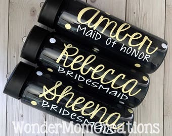 Bridal Party Personalized Water Bottle; Bridesmaid Water Bottles; Bride Water Bottle; Maid of Honor Water Bottle; Bachelorette Party Bottle