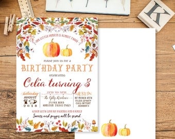 Fall Birthday Invitation, Autumn Pumpkin Invitation, Birthday Invitation, Pumpkin Birthday Invite, Autumn Birthday Invitation, CIT