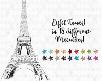 Eiffel Tower Clipart, Eiffel Tower Digital, Eiffel Tower Metallic, Paris Clipart, Travel Clipart, Decal for Shops, Glitter, Commercial Use