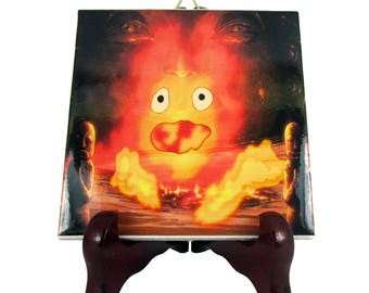 Studio Ghibli Home Décor Howl's moving Castle Calcifer spirit Ceramic Tile Hayao Miyazaki handmade gift wall Mod. 4