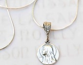 Necklace - Tiny Mary of Magdala Medal w/ Alabaster Jar 10mm - Sterling Silver + 18 inch Sterling Silver Chain