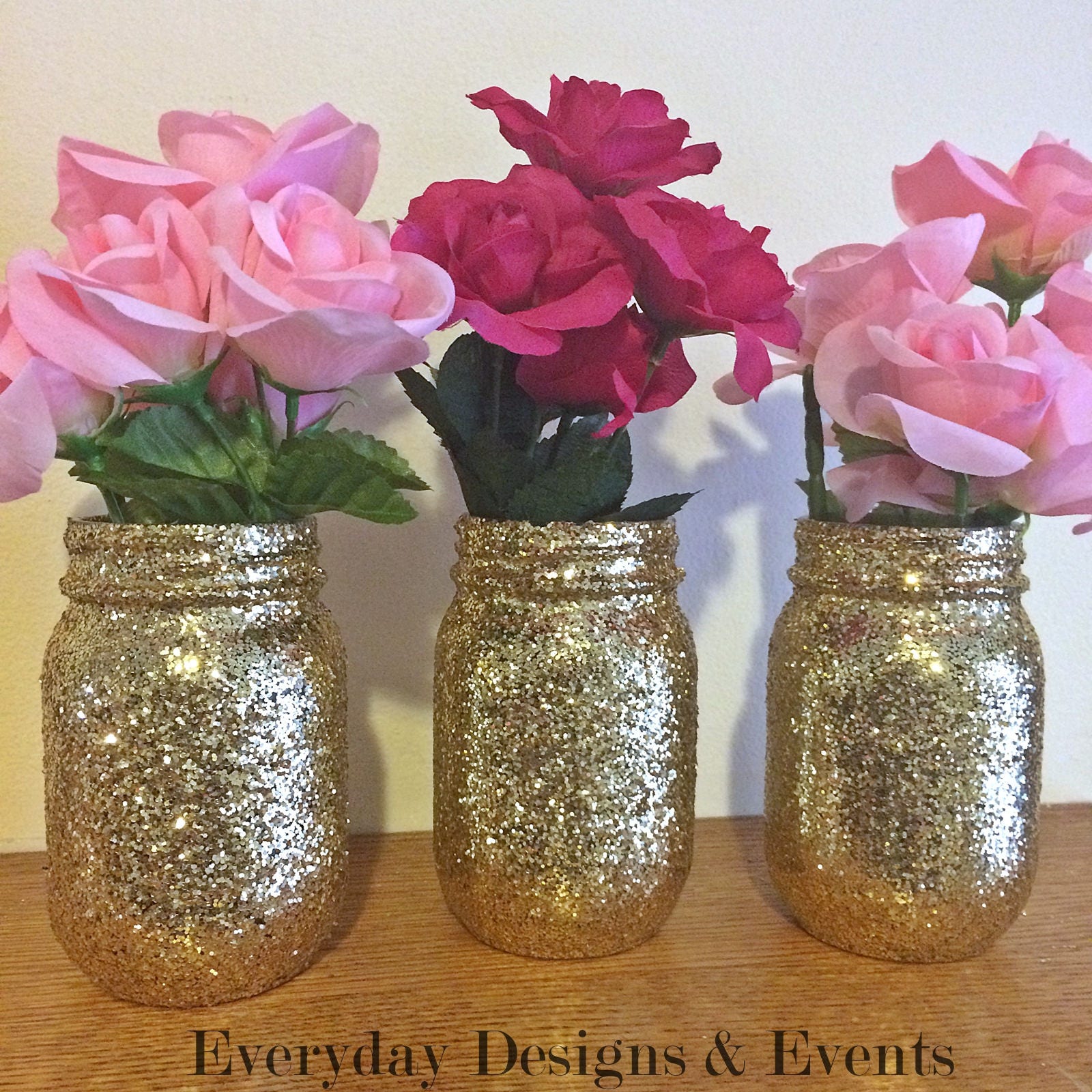 3 Gold Mason Jars Mason Jar Decor Mason Jar Light Mason Jar