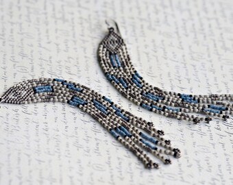 Fringe Earrings, Seed Bead Earrings, Beaded Jewelry, Beaded Earrings, Native American Beaded Earrings, Seed Bead Jewelry, Long Earrings