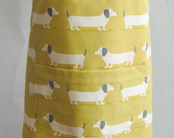 Personalized Apron, Adult Printed Name Panel, Dachshund Apron, Dog Apron, Dog Lover's Gift, Kitchen Cooking, Baking Gift, Ochre/Duck Egg.