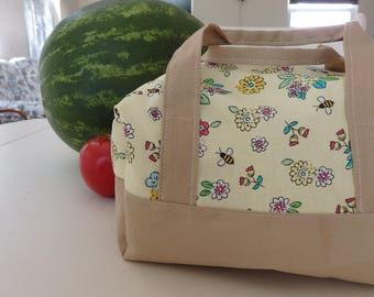 Insulated Lunch Bag - Honeybee Picnic, summer bags, food storage, cute bag, personalized, yellow bag, bee, lunch tote, picnic bag