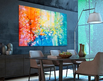 Abstract painting Large painting XXL Turquoise Blue Green Orange moderne original painting, Landscape. Dimensions: 76.7 x 51 inches