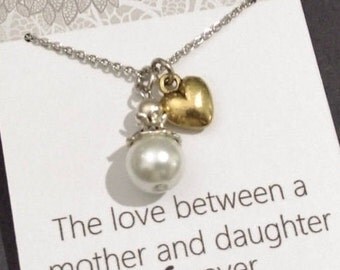 Mother of the Bride Gift-Gift for Mum Necklace -The Love Between A Mother And Daughter Is Forever - Wedding Quote - Mother Of Bride Card