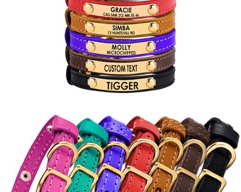 Cat Collar, Personalized Cat Collar, Dog Collar, Small Dog Collar, Leather Cat Collar
