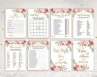 Floral Bridal Shower Games Printable Boho Bridal Shower Games Advice For The Bride Bingo He Said She Said Purse Game Who Knows Bride Best