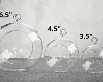 Glass Terrarium Container, Hanging Terrarium Air Plant Succulent, Teardrop Terrarium Round Glass Orb LARGE terrarium Tealight Candle Holder