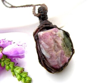 Watermelon Tourmaline Necklace, Tourmaline jewelry, Healing Crystal, Rough Tourmaline, womens necklace, mens crystal necklace, crystal