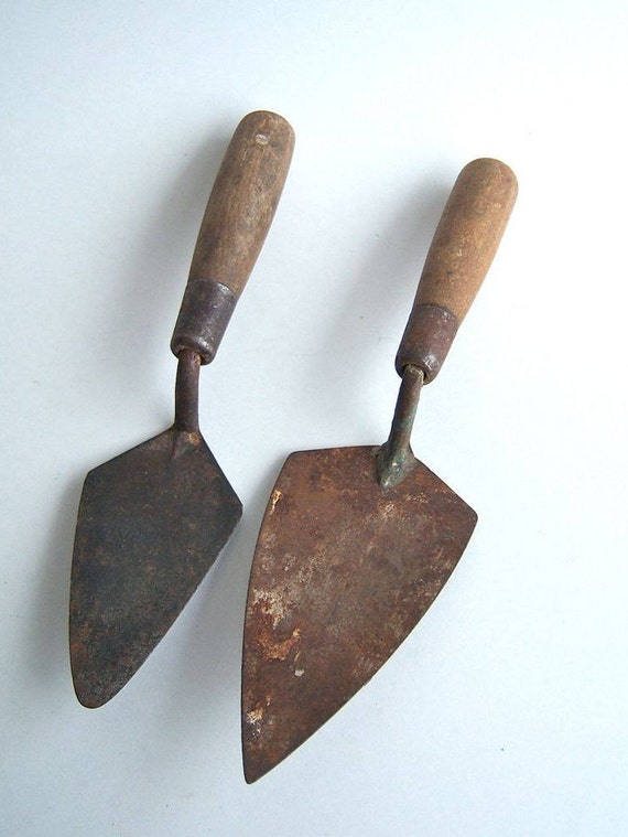 Old Masonry Trowel, Cement Trowel, Mortar Trowel set of 2, Vintage