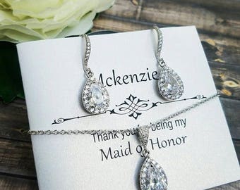 Bridesmaid Jewelry Set, Simple Bridal Jewelry Set, Bridesmaid Earrings Crystal, Bridesmaid Jewelry Crystal, Bridesmaid Gift, Bridal Jewelry