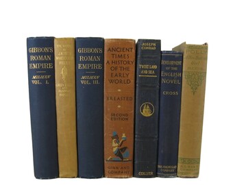 Vintage Books for Interior Design and Home Decor, Distressed Blue and Brown Decorative Books, Country Decor, Farmhouse Rustic Cottage