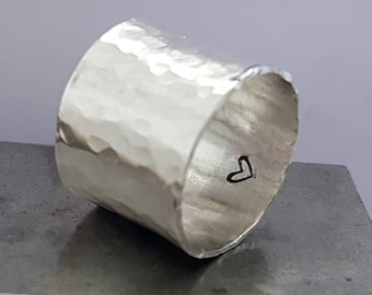 Wide Band Ring, Statement Ring, Hidden Heart, Cigar Style Silver Band Ring, Handmade Ring, Silver Jewelry, Engagement Rings, Venexia Jewelry