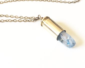 Bullet Necklace, Bullet Shell Necklace, Bullet Necklace Pendant, Crystal Jewelry, Shell Casing Jewelry, Rustic Jewelry, Boho Gift Necklace