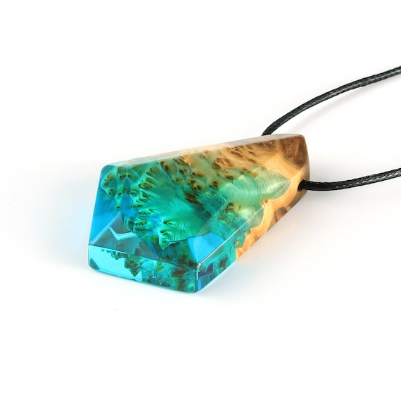 Geometric boho necklace Geometric wood resin necklace