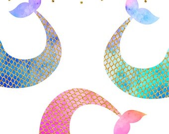 Mermaid Tail Clip Art,Digital Clipart - Instant Download - PNG files included