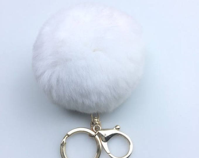 Pure White fur ball key chain fur bagcharm pom pom