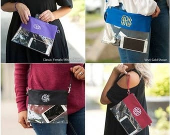 Monogrammed Clear Pouch, Clear Game Day Bag, Monogrammed Clear Bag, Stadium Approved Bag, Monogrammed Clear Zip Pouch, Clear Wristlet