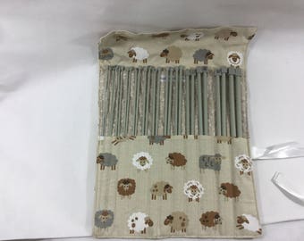 Knitting needle case with full set of metal and plastic straight knitting needles