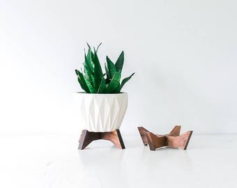 Mid Century Modern Plant Stand for Table Top, Hand Made in Canada, Walnut Wood, Retro Home Decor
