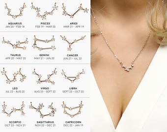 Celestial Necklace Constellation Necklace Gift Women zodiac jewelry Sister Gift Gemini Leo zodiac cancer zodiac - ZCPN