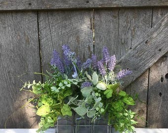 Clearance Summer Floral Arrangement, Fixer Upper Arrangement, Rustic Decor, Greenery Arrangement, Apothecary Jars, Lavender Arrangement, Fre