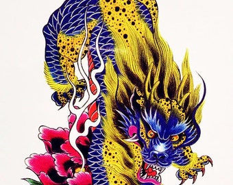 Large Dragon Temporary Tattoo - Color Body Art Stickers for Men and Women fake tattoos Shoulder, Neck, Arm
