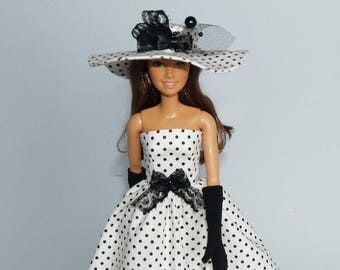 Barbie clothes - dress, gloves and hat - handmade