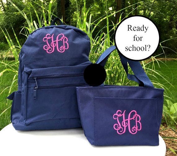 Monogrammed Backpack and Lunchbox Personalized School Girls
