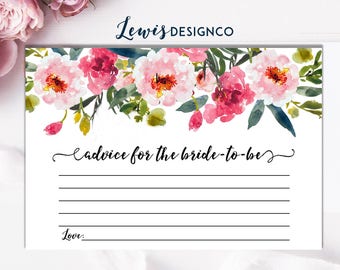 Advice to the Bride to Be Card Insert | Floral Bridal Shower Advice Cards | Printable Instant Download | Floral Bridal Shower Invitation