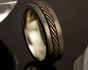 Men's Wedding Band Comfort Fit, Copper Men's Ring, 8m"m Comfort Fit wedding ring, Hammered Silver Copper Ring, Man's unique Ring, RS-1229