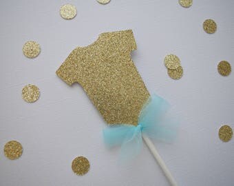 Baby Cupcake Toppers, Gold Cupcake Toppers, Baby Shower Cupcake Toppers, Gold Glitter Toppers, Set of 12