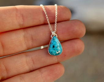 Little Queenie no. 1 - small blue Kingman turquoise teardrop pendant sterling silver handmade one of a kind necklace